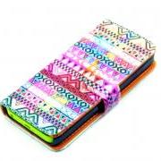 iphone 5 case ,iphone 5 cover - Colourful Aztec Tribal Wallet Leather case