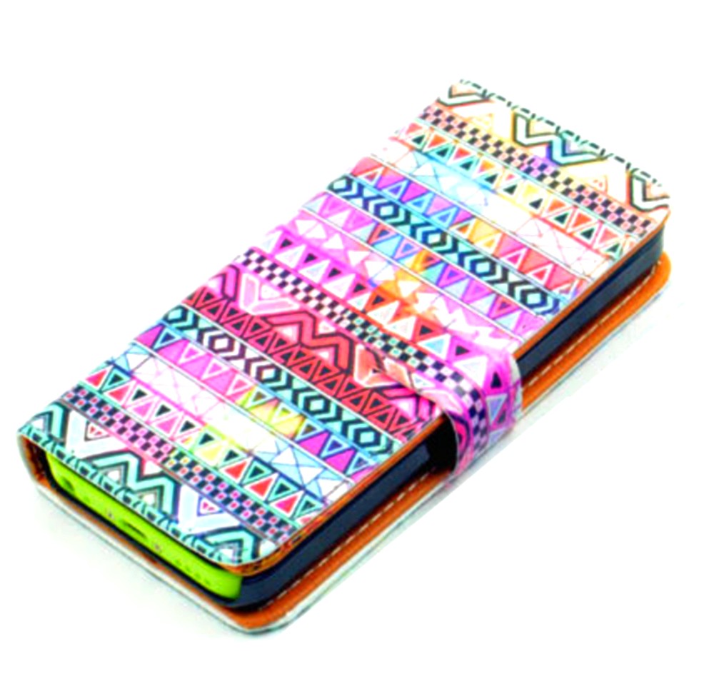 Iphone 5 Case ,iphone 5 Cover - Colourful Aztec Tribal Wallet Leather Case